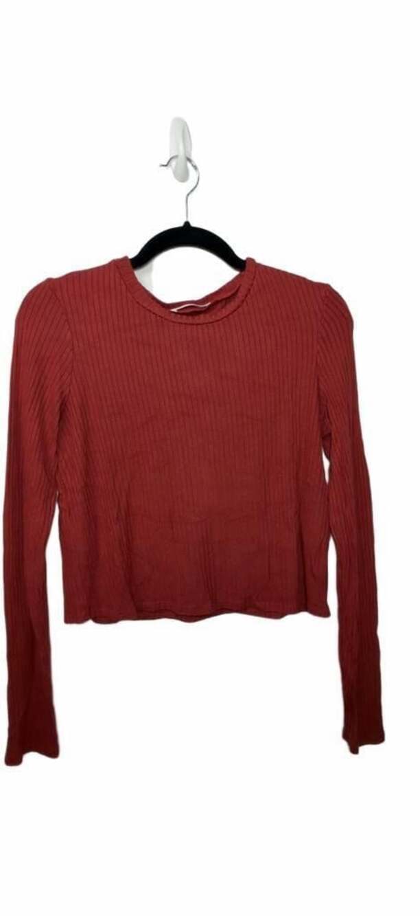 Reformation Jeans Red Ribbed Long Sleeve Crop Top Crew Neck_A67